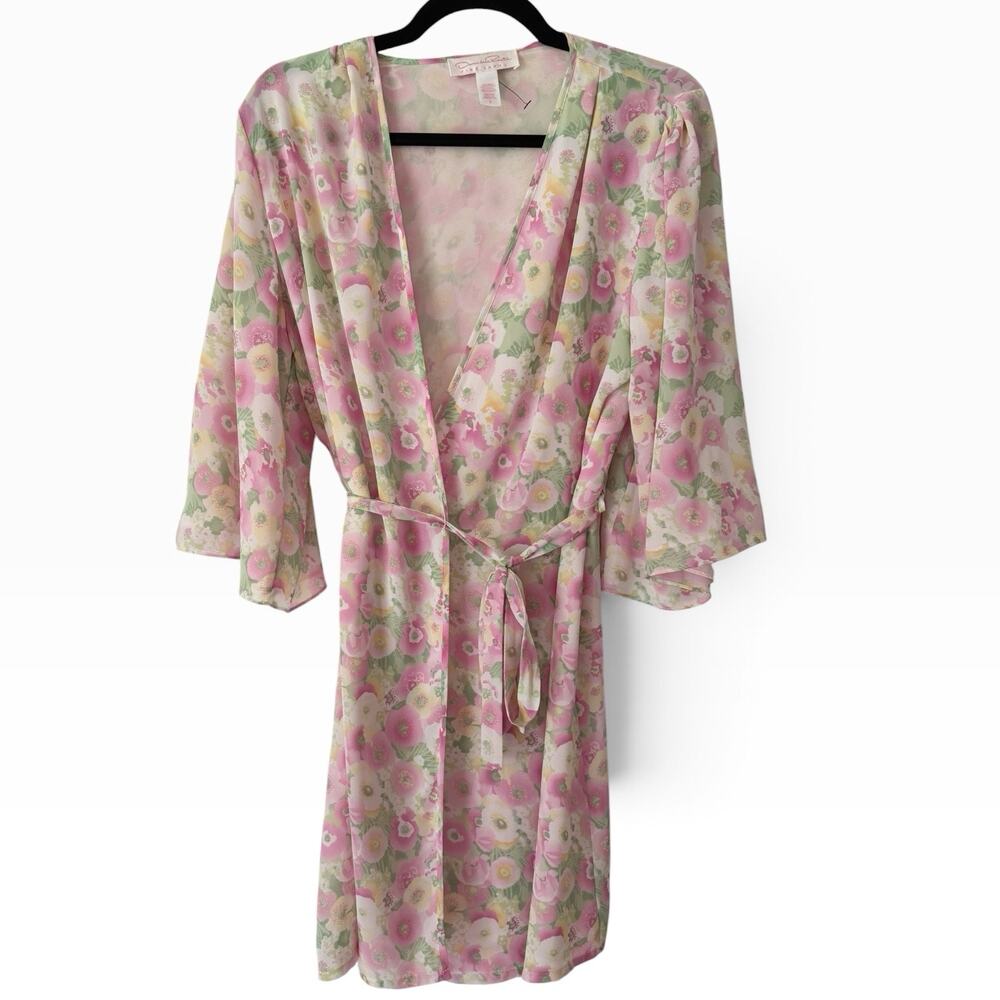 NWT Oscar De La Renta Pink Label Floral Chiffon Short Kimono Robe Size Small